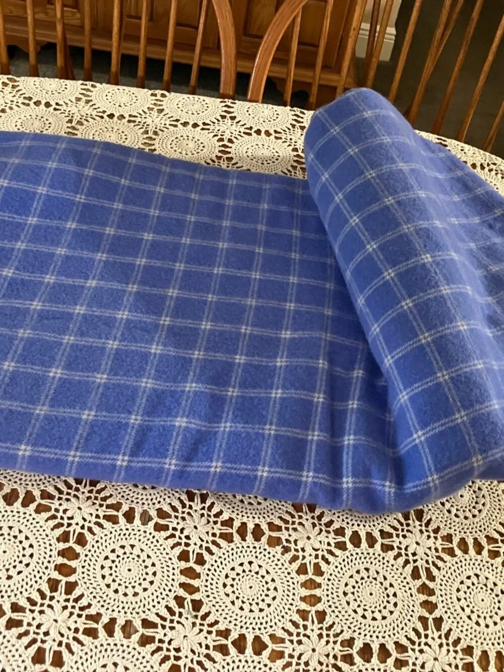 L. L. Bean Queen Size with Blue with White Plaid Striped Virgin Wool Blanket